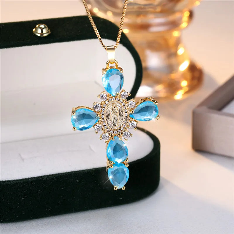 Zircon Stone Cross Necklace