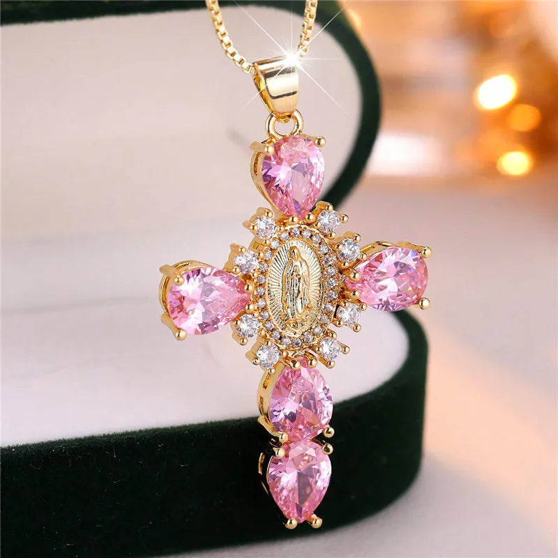 Zircon Stone Cross Necklace