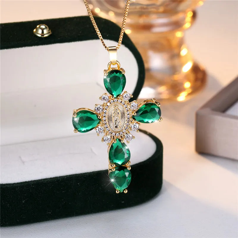 Zircon Stone Cross Necklace